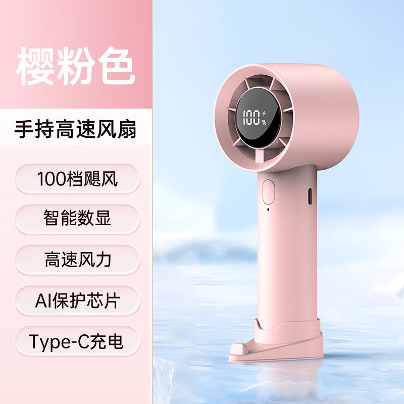 New High-Speed Small Fan Portable Student Desktop Fan Outdoor Usb Digital Display Handheld Small Fan - Image 4